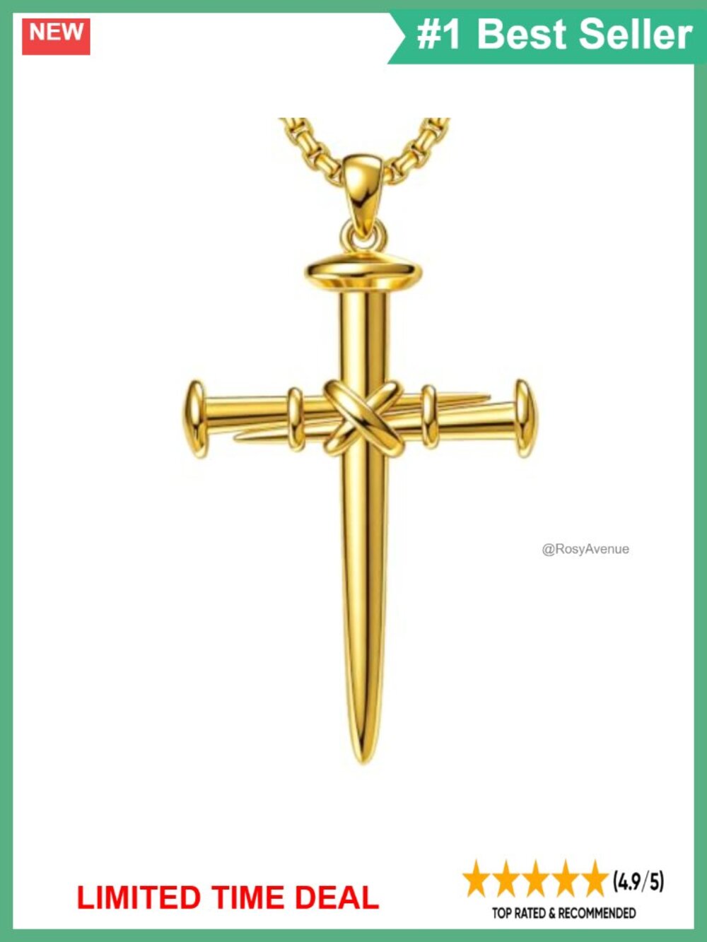 18K Gold Plated Cross Pendant Necklace Stainless Steel Chain Christian Gift